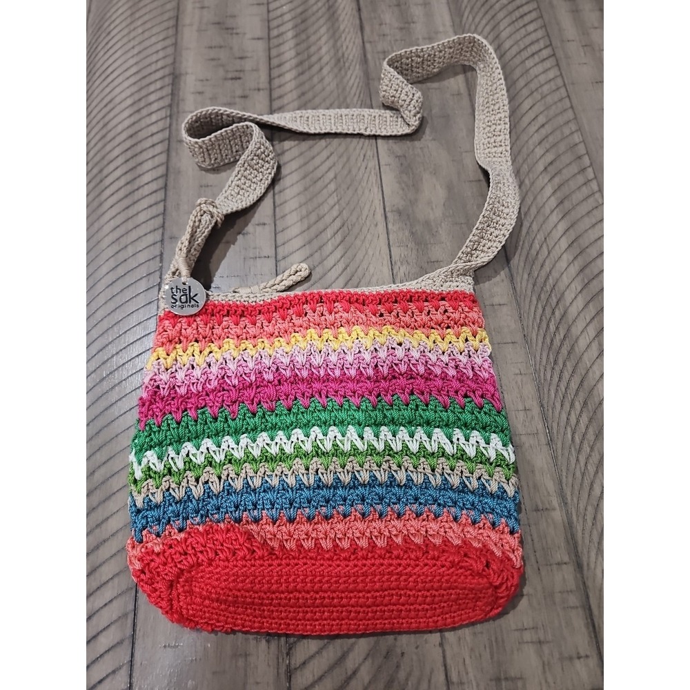 The Sak Bag Crochet Rainbow Striped Hobo Boho Hippie Beach Dopamine Crossbody
